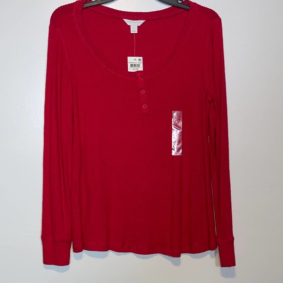 Charter Club Ribbed Henley Pajama Top red Small - Picture 2 of 7
